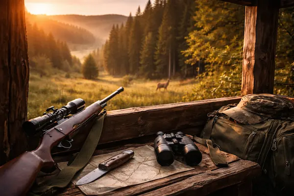 Polovačka scéna pri západe slnka.webp