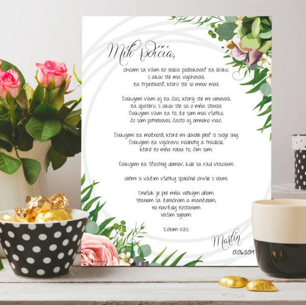 Darček na svadbu - Svadobné poďakovanie od ženícha pre rodičov - tabuľka